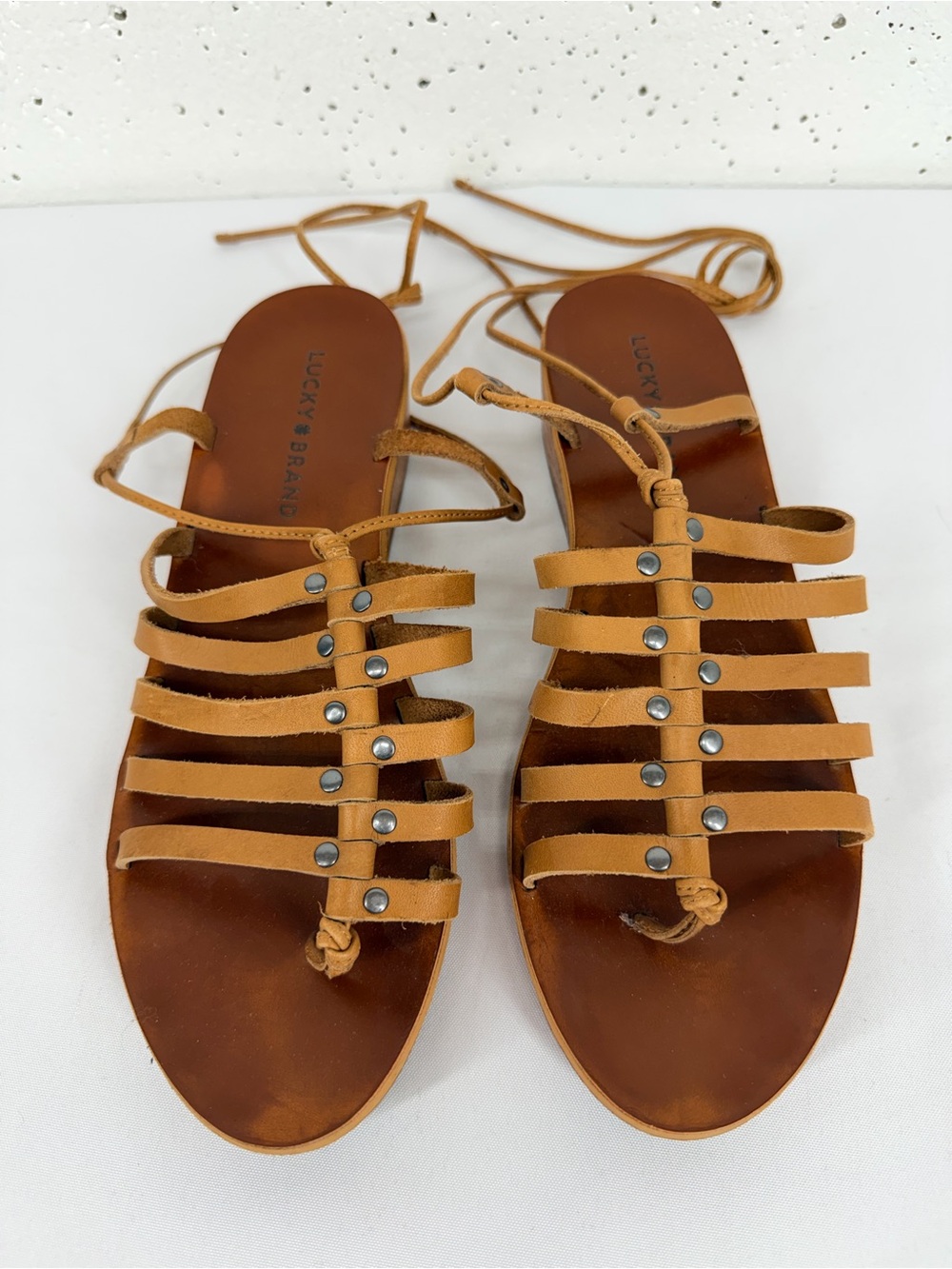 Lucky Brand Women’s Size 10 Hulumi Brown Leather Gladiator Wedge Sandal